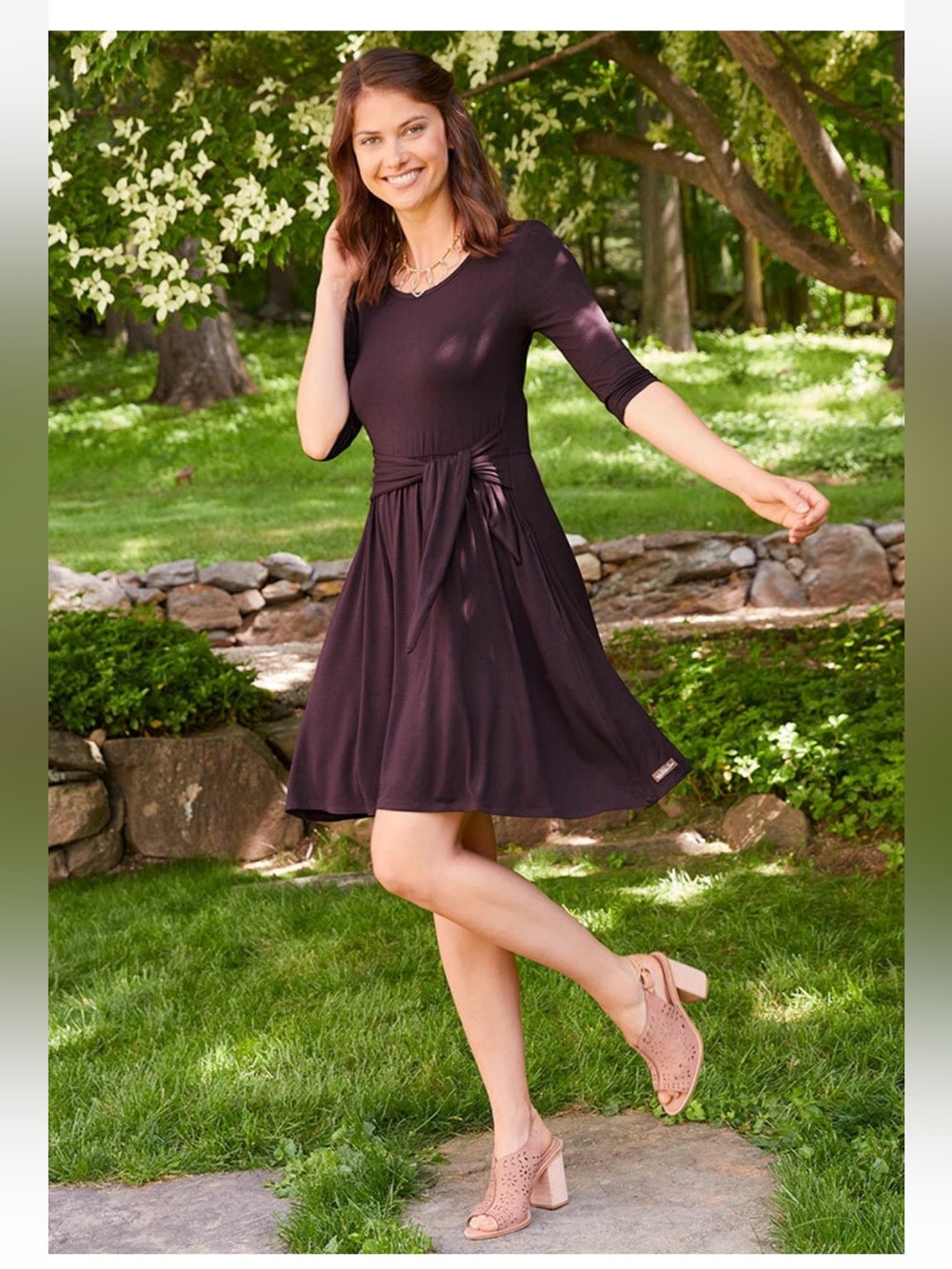 NWT Matilda Jane Burgundy Class Reunion Midi Dress Tie Waist Pockets L